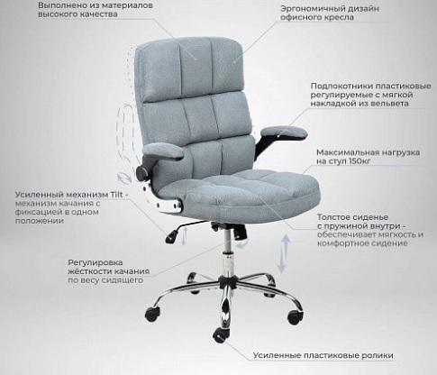 Кресло поворотное CAESAR, CHROME, вельвет, серый